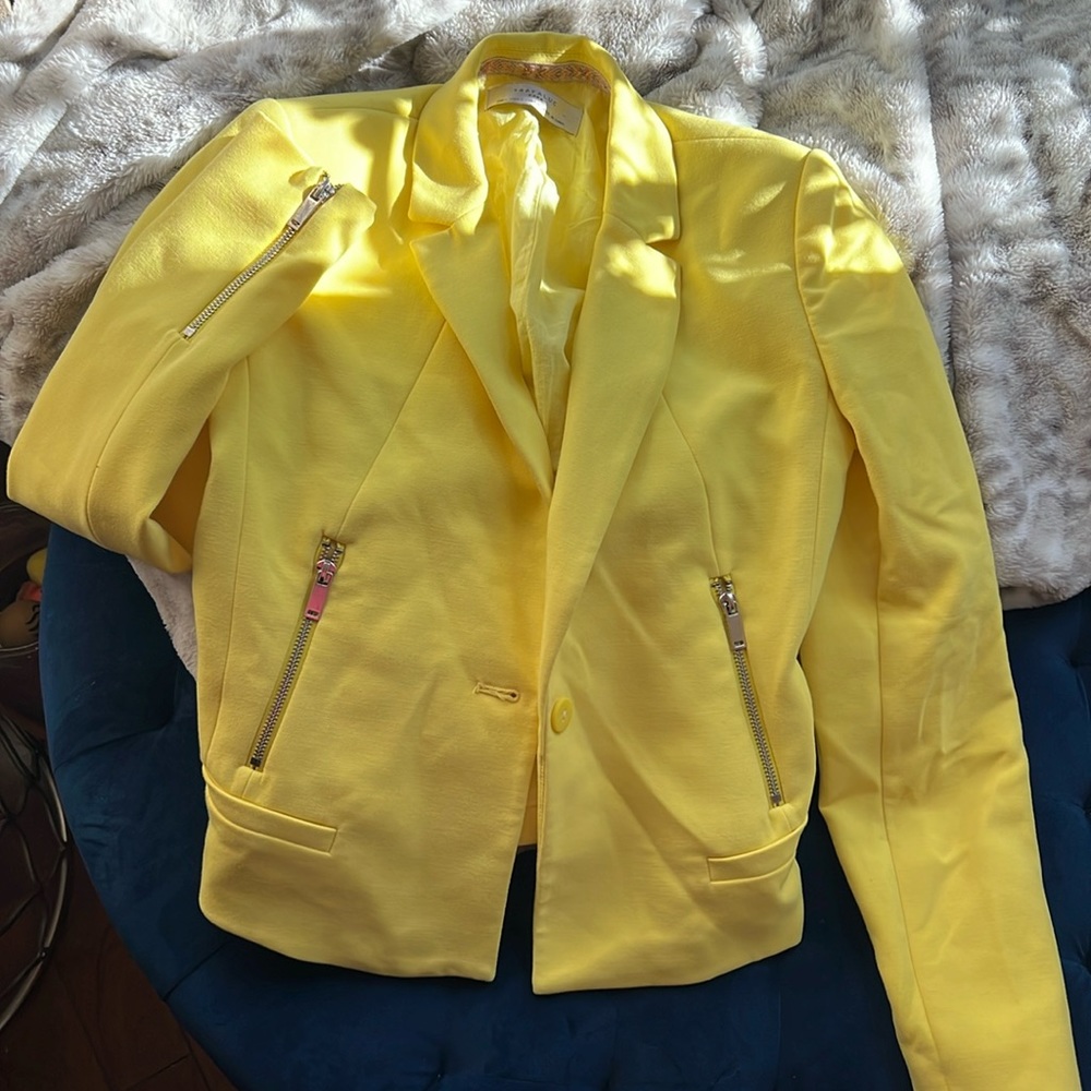 Zara Trafaluc Shoulder Pad Jacket Blazer yellow Sz small EUC like new